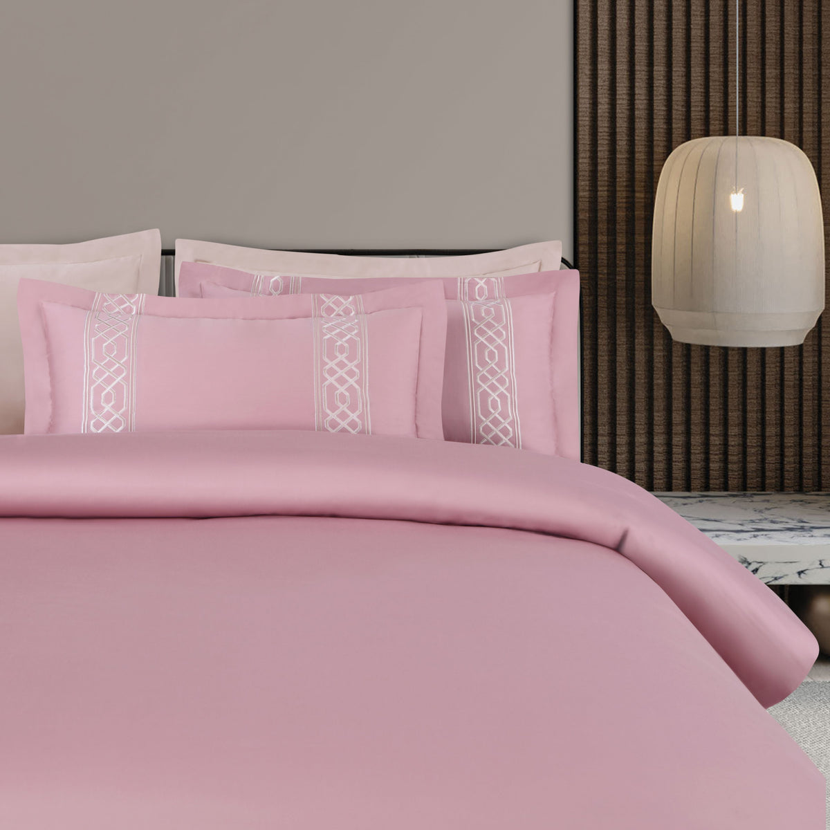 Malako Luxe Stitch & Dream: 550 TC Blush Pink Premium Embroidered Bedding