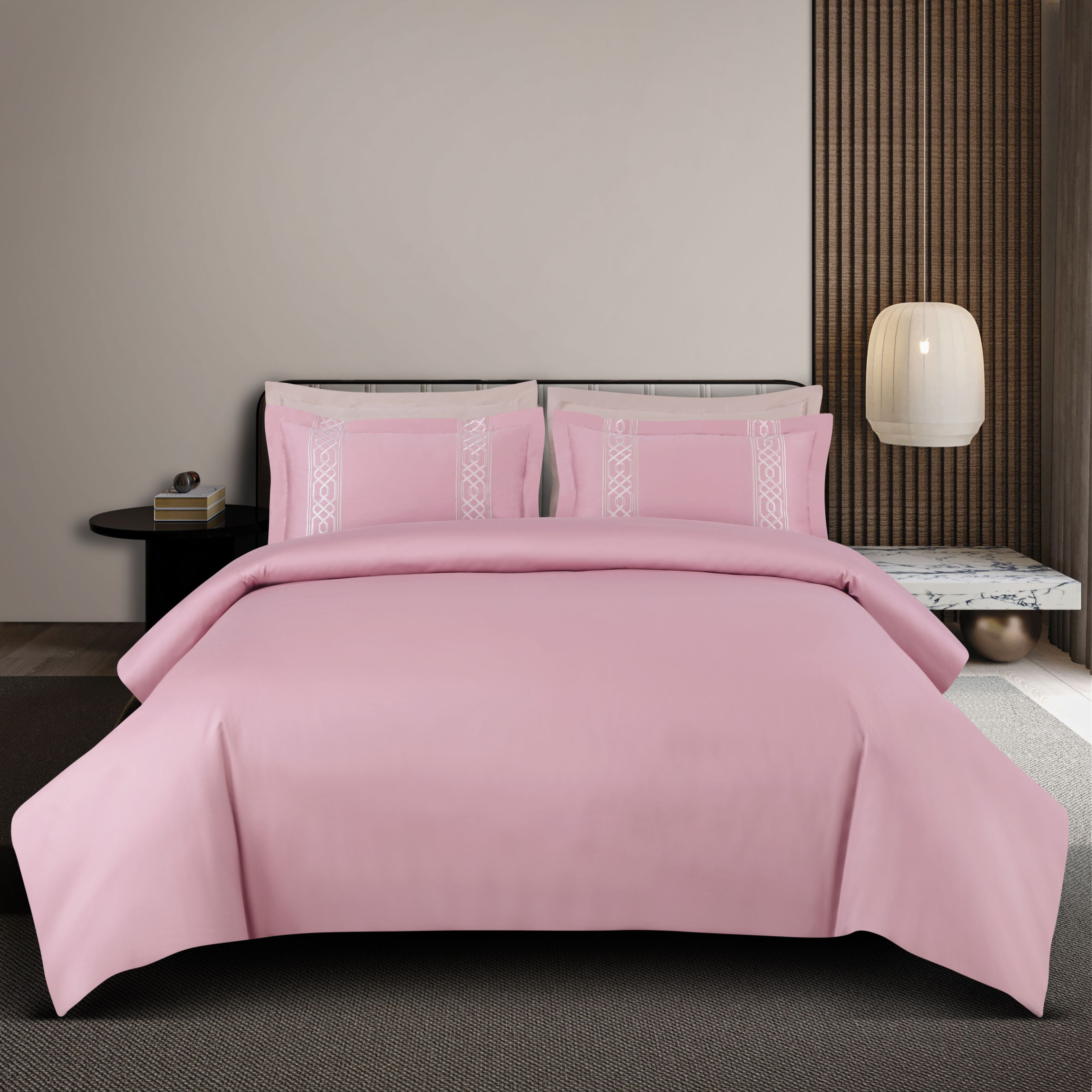 Malako Luxe Stitch & Dream: 550 TC Blush Pink Premium Embroidered Bedding