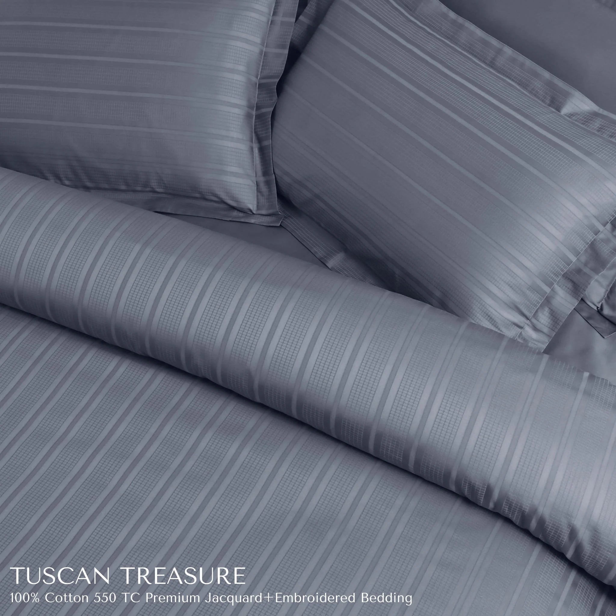 Malako Tuscan Treasure Striped Jacquard Grey 550 TC 100% Cotton King Size Duvet Cover Set