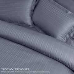 Malako Tuscan Treasure Striped Jacquard Grey 550 TC 100% Cotton King Size Duvet Cover Set