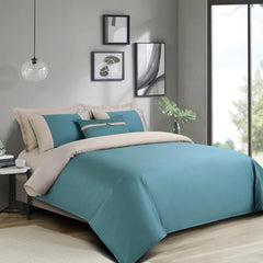 Malako Luxe Pintex 100% Cotton King Size 7 Piece Duvet Cover Set - Teal Green