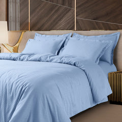 Lyon Jacquard Sky Blue Checks 100% Cotton King Size Duvet Cover