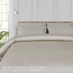Malako Swiss Checks Jacquard Olive Beige 550 TC 100% Cotton King Size Bedding