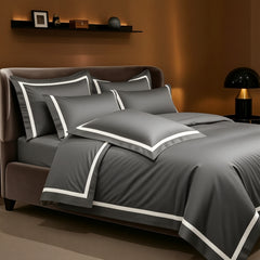 Malako Luxe Striped 550TC Grey 100% Cotton Super King Size Duvet Cover Set with Bedsheet and 4 Pillow Covers