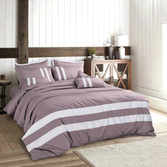 Malako Luxe Wine Plain Striped 100% Cotton King Size Duvet Cover Set