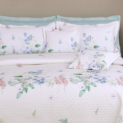 Malako Royale 100% Cotton Off White Botanic King Size 5 Piece Quilted Bedspread Set