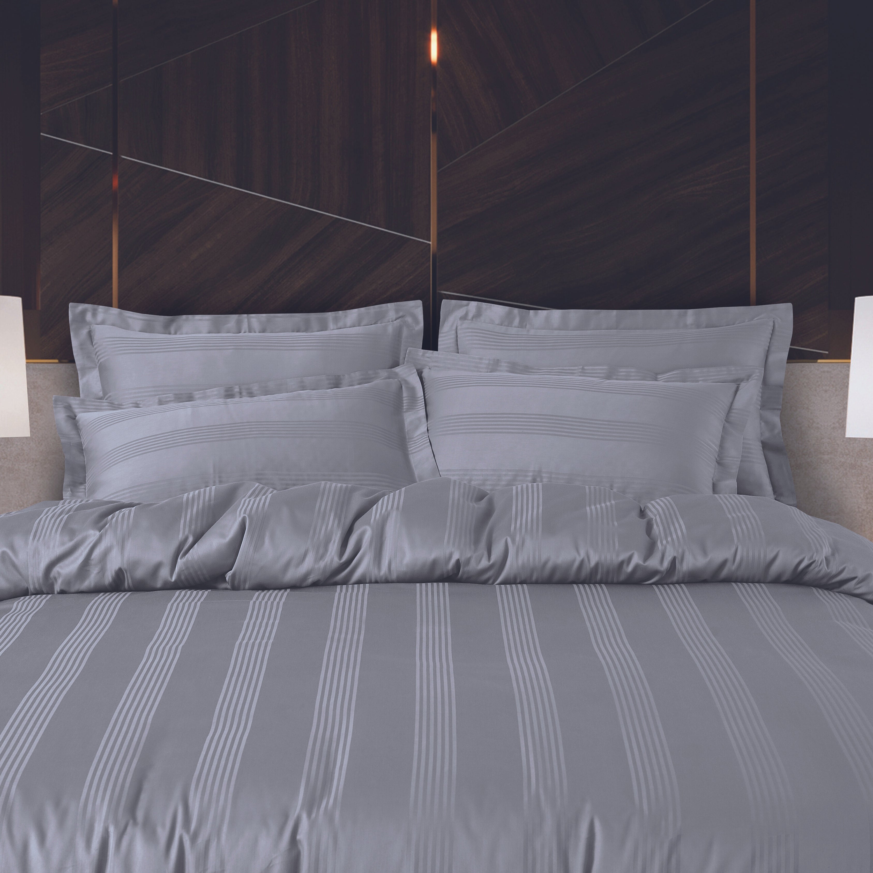 Malako Turin Jacquard Grey Stripes 500TC 100% Cotton King Size Bed Sheet with 2 Pillow Covers