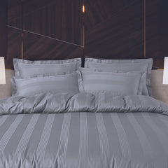 Malako Turin Jacquard Grey Stripes 500TC 100% Cotton King Size Bed Sheet with 2 Pillow Covers