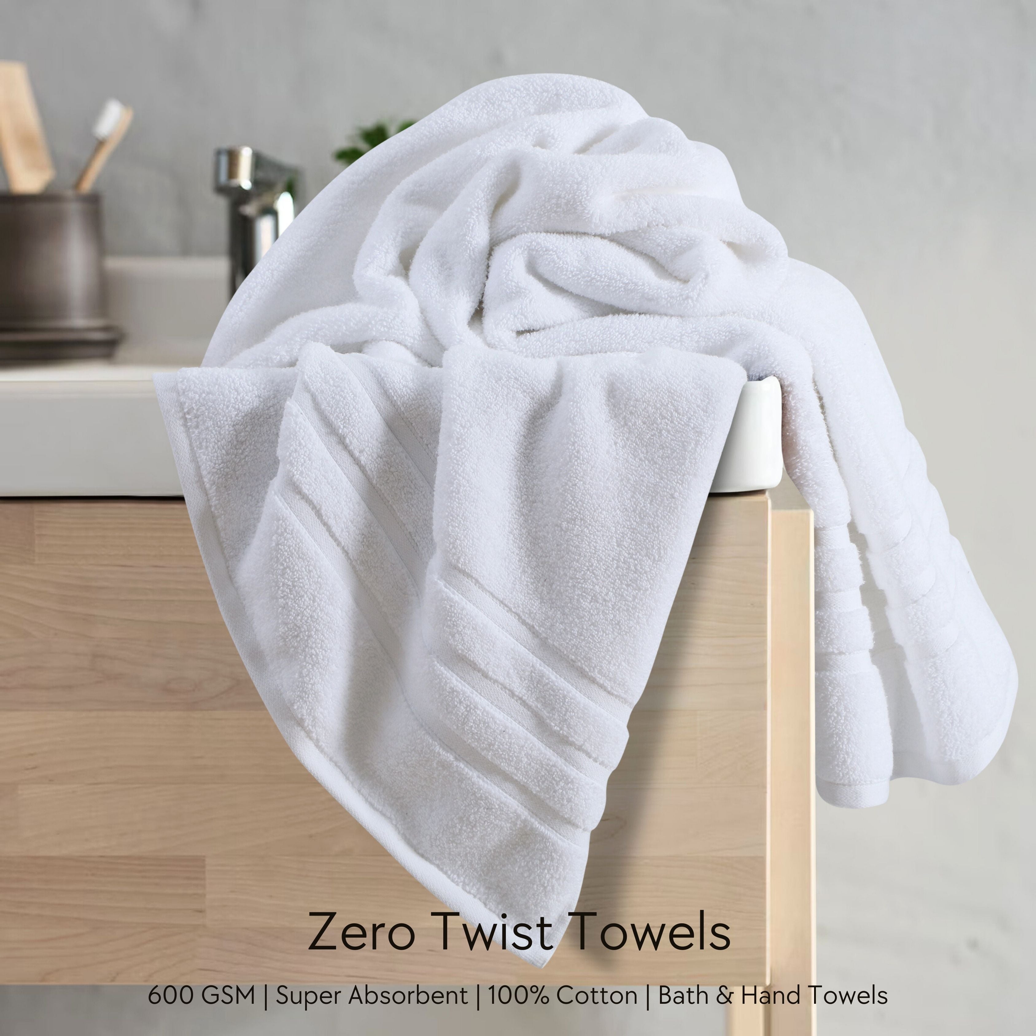 Malako White 100% Cotton Zero Twist Towel (600GSM)