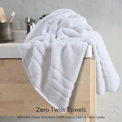 Malako White 100% Cotton Zero Twist Towel (600GSM)
