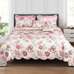 Malako Royale 100% Cotton Fohn Floral King Size 5 Piece Quilted Bedspread Set