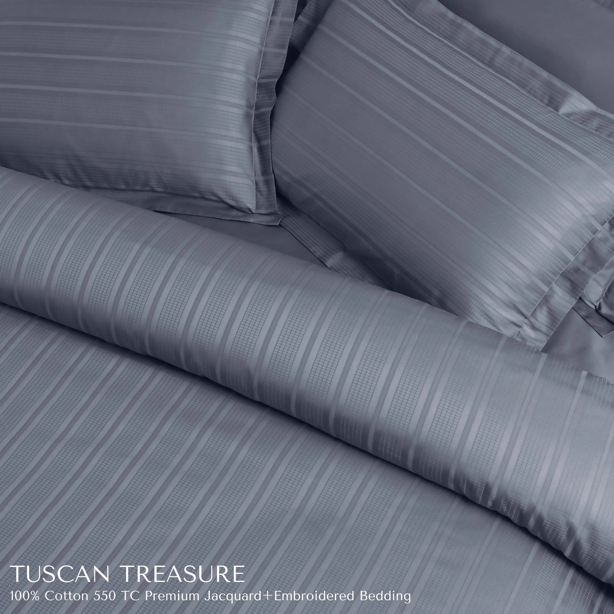 Malako Tuscan Treasure Striped Jacquard Grey 550 TC 100% Cotton King Size Bedding