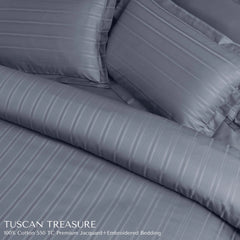 Malako Tuscan Treasure Striped Jacquard Grey 550 TC 100% Cotton King Size Bedding
