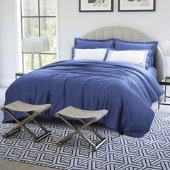 Malako Grace Embroidery Plain Midnight Blue King Size 100% Cotton Bed Sheet