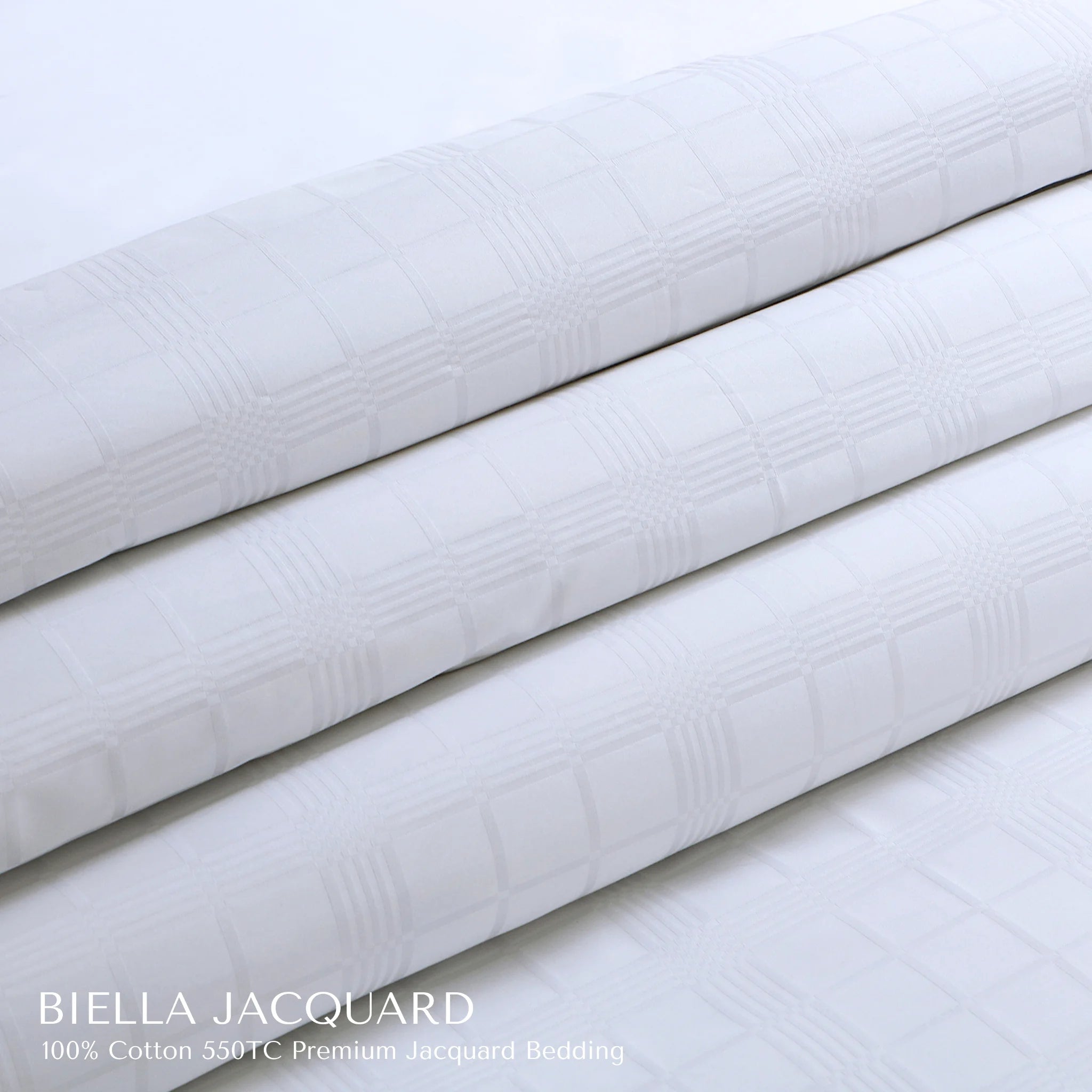 Malako Biella Jacquard Brilliant White Checks 550 TC 100% Cotton King Size Bedding
