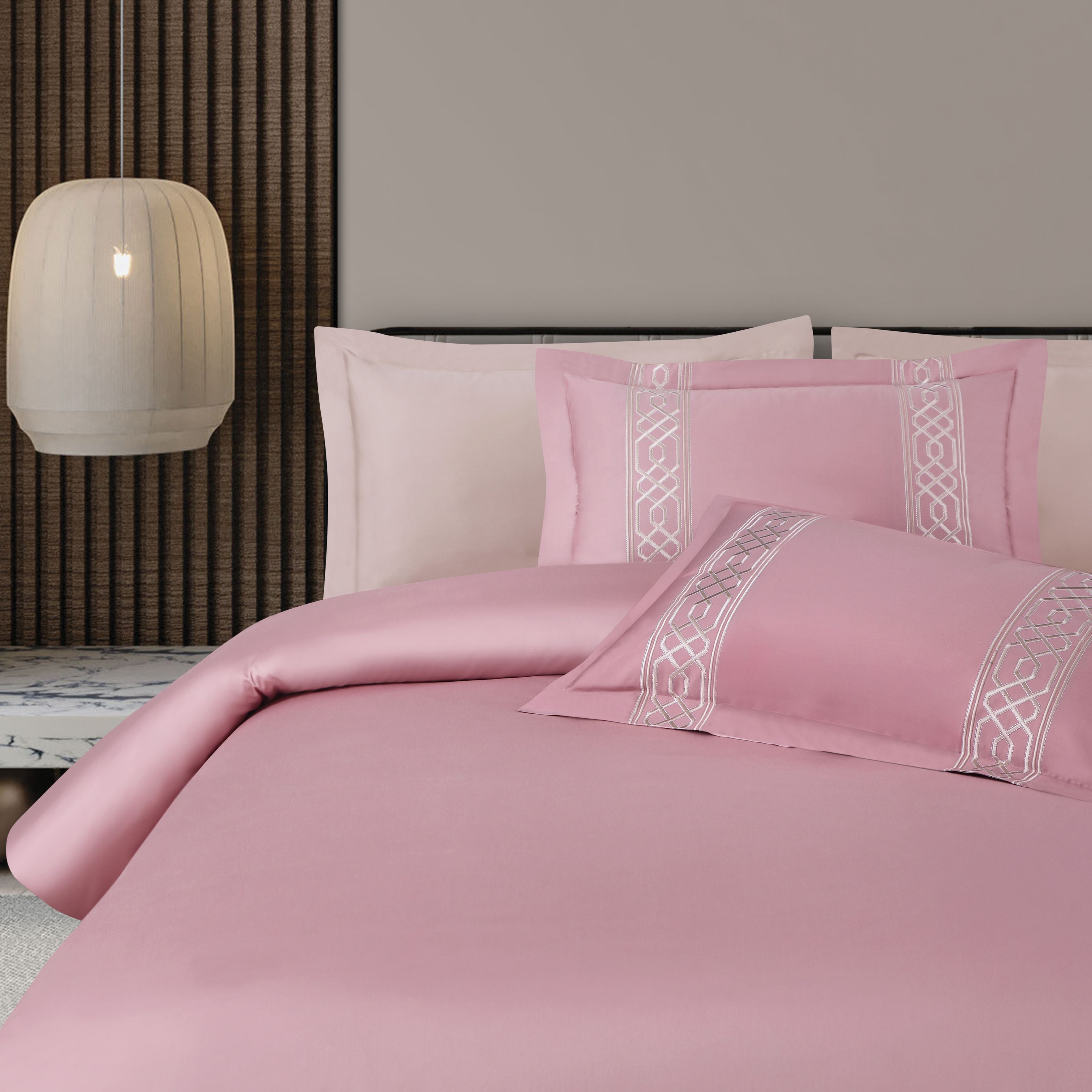 Malako Luxe Stitch & Dream: 550 TC Blush Pink Premium Embroidered Bedding