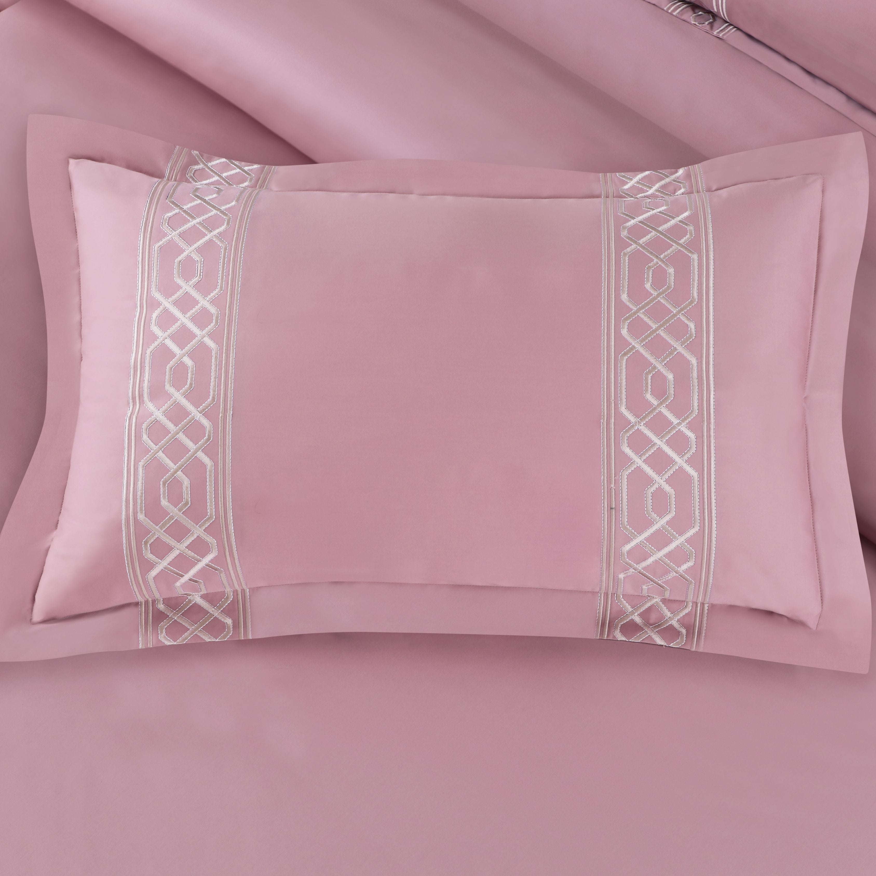 Malako Luxe Stitch & Dream: 550 TC Blush Pink Premium Embroidered Bedding