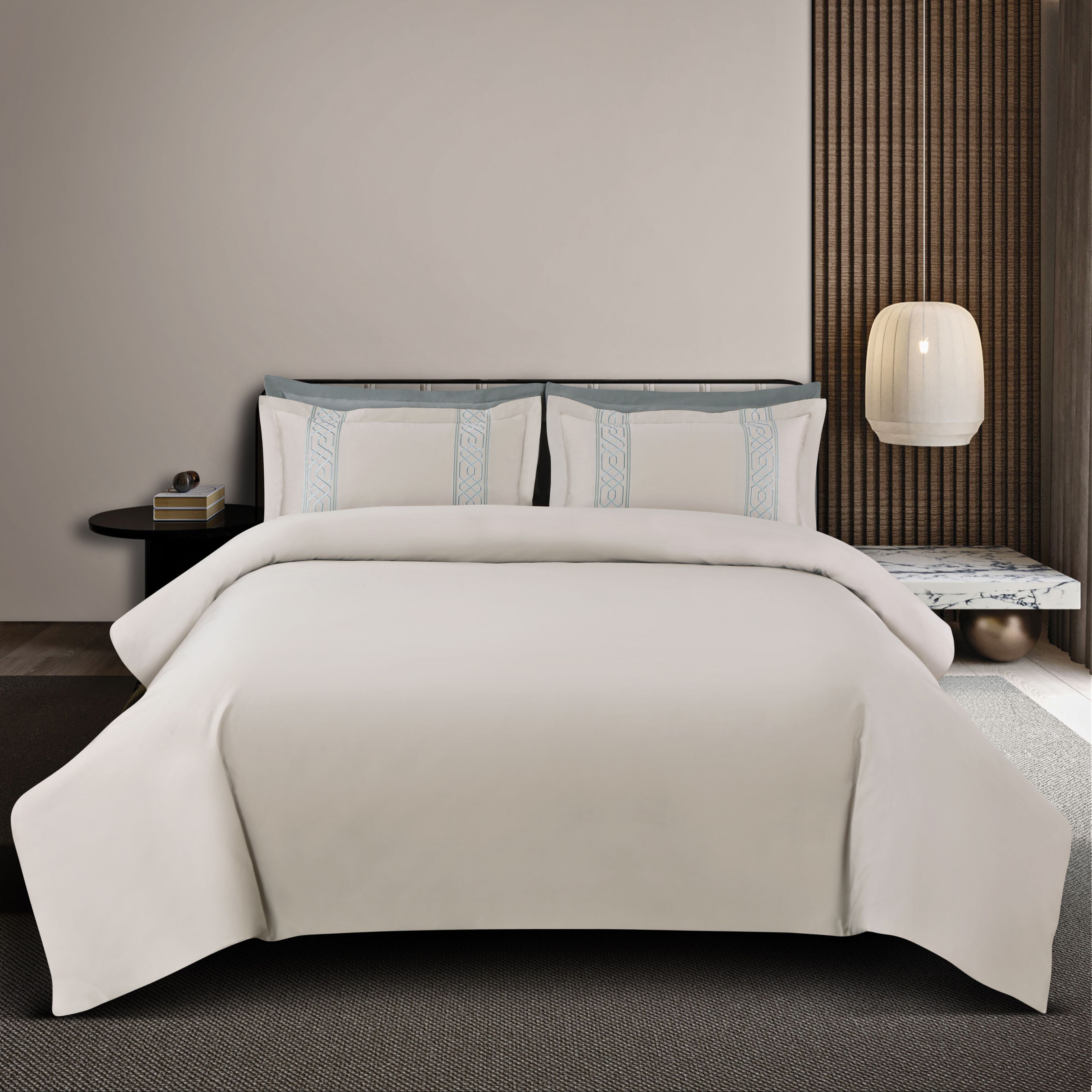 Malako Luxe Stitch & Dream: 550 TC Olive Beige Premium Embroidered Bedding