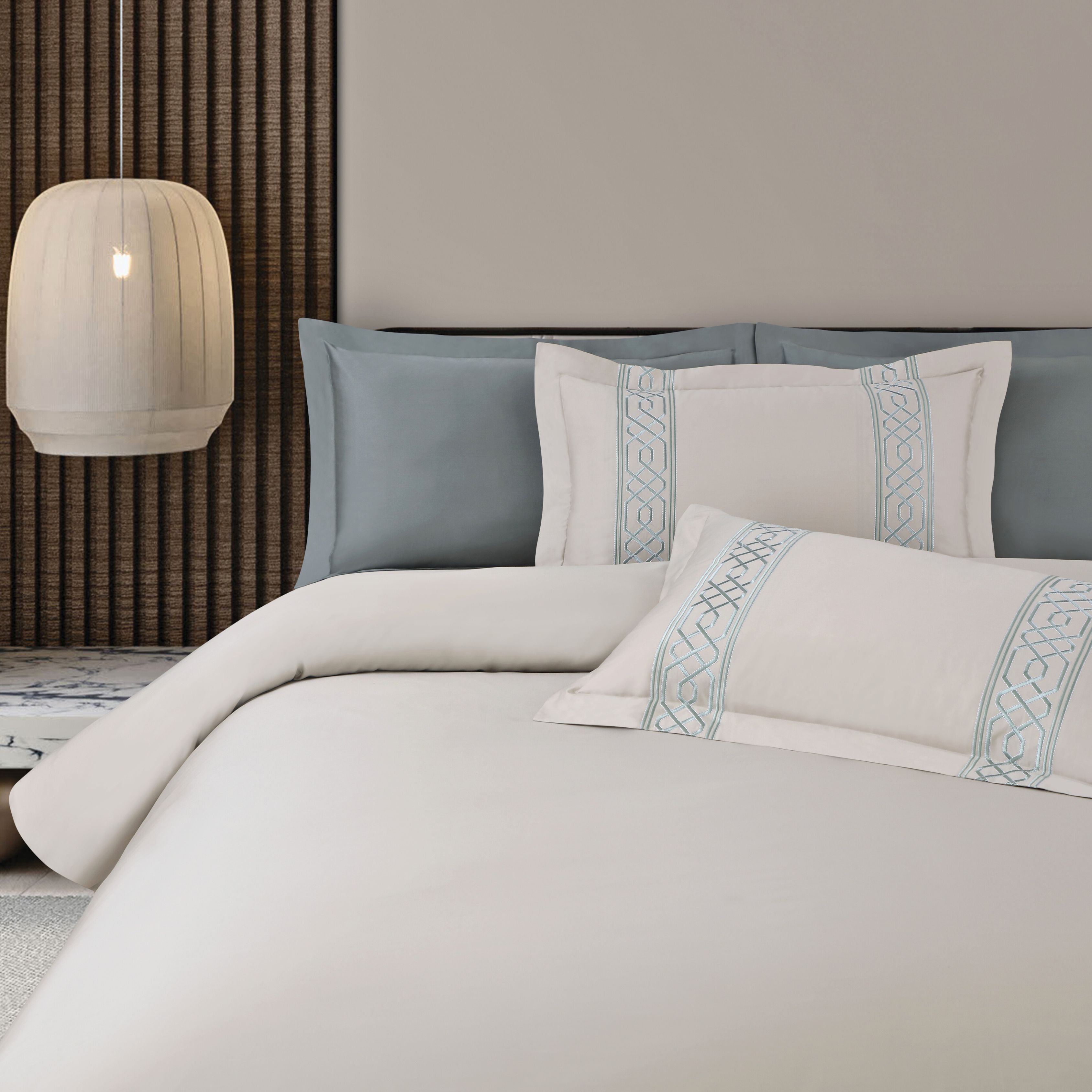 Malako Luxe Stitch & Dream: 550 TC Olive Beige Premium Embroidered Bedding