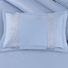 Malako Luxe Stitch & Dream: 550 TC Pigeon Blue Premium Embroidered Bedding