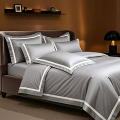 Malako Luxe Striped 550TC Silver Grey 100% Cotton Super King Size Duvet Cover Set with Bedsheet and 4 Pillow Covers