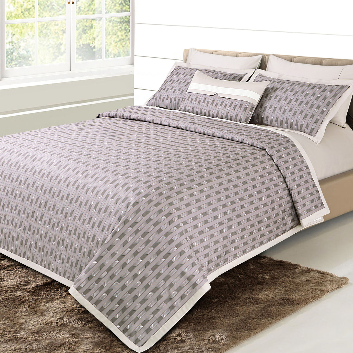 Malako Caèn 100% Cotton Wine Striped Modern Abstract King Size Bedding