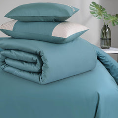 Malako Luxe Pintex 100% Cotton King Size 7 Piece Duvet Cover Set - Teal Green