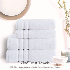 Malako White 100% Cotton Zero Twist Towel (600GSM)