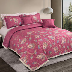 Malako Royale 100% Cotton Red Botanical King Size 5 Piece Quilted Bedspread Set