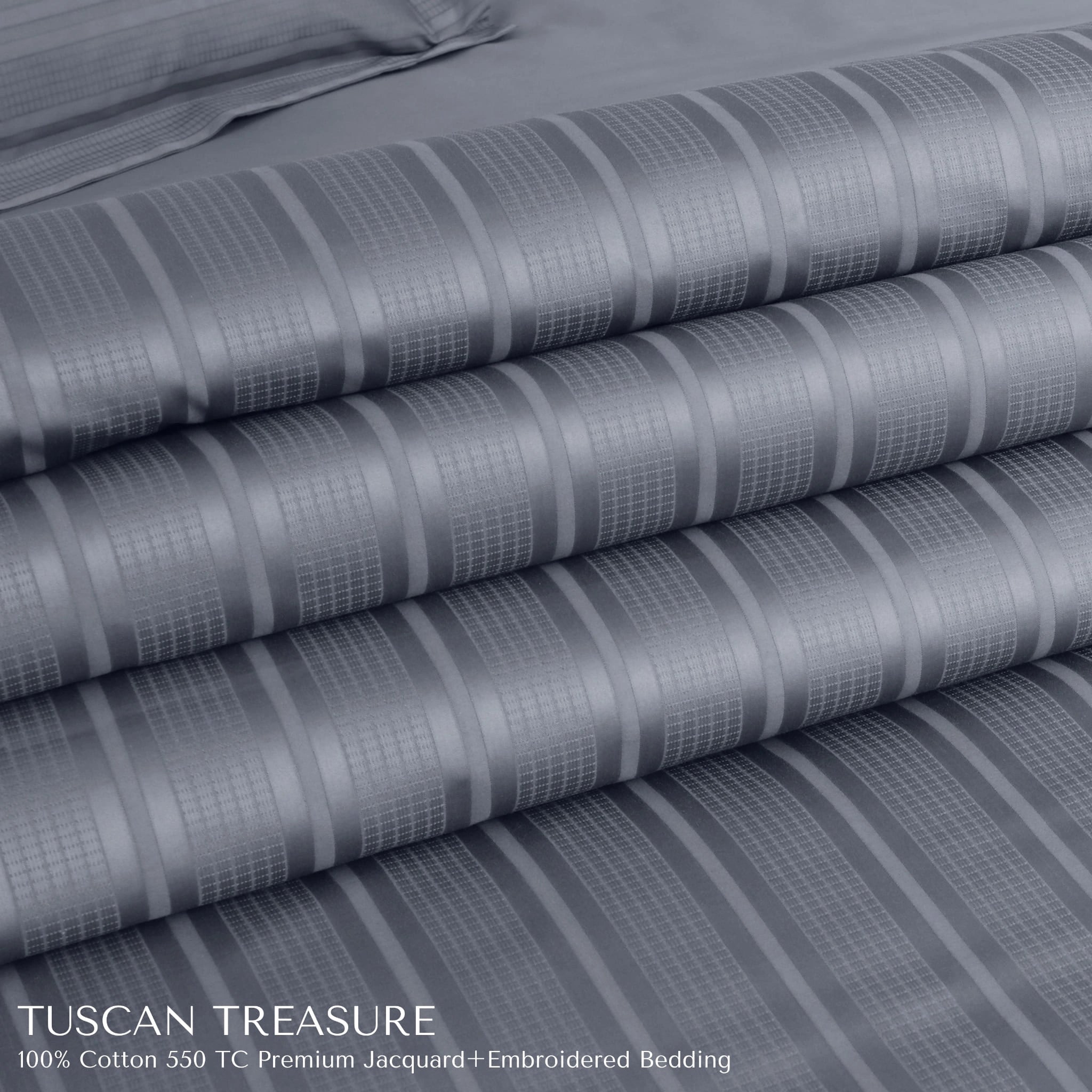 Malako Tuscan Treasure Striped Jacquard Grey 550 TC 100% Cotton King Size Bedding