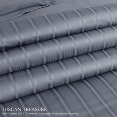 Malako Tuscan Treasure Striped Jacquard Grey 550 TC 100% Cotton King Size Duvet Cover Set