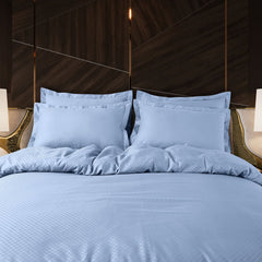 Malako Lyon Jacquard Sky Blue Checks 100% Cotton King Size 7 Piece Duvet Cover Set