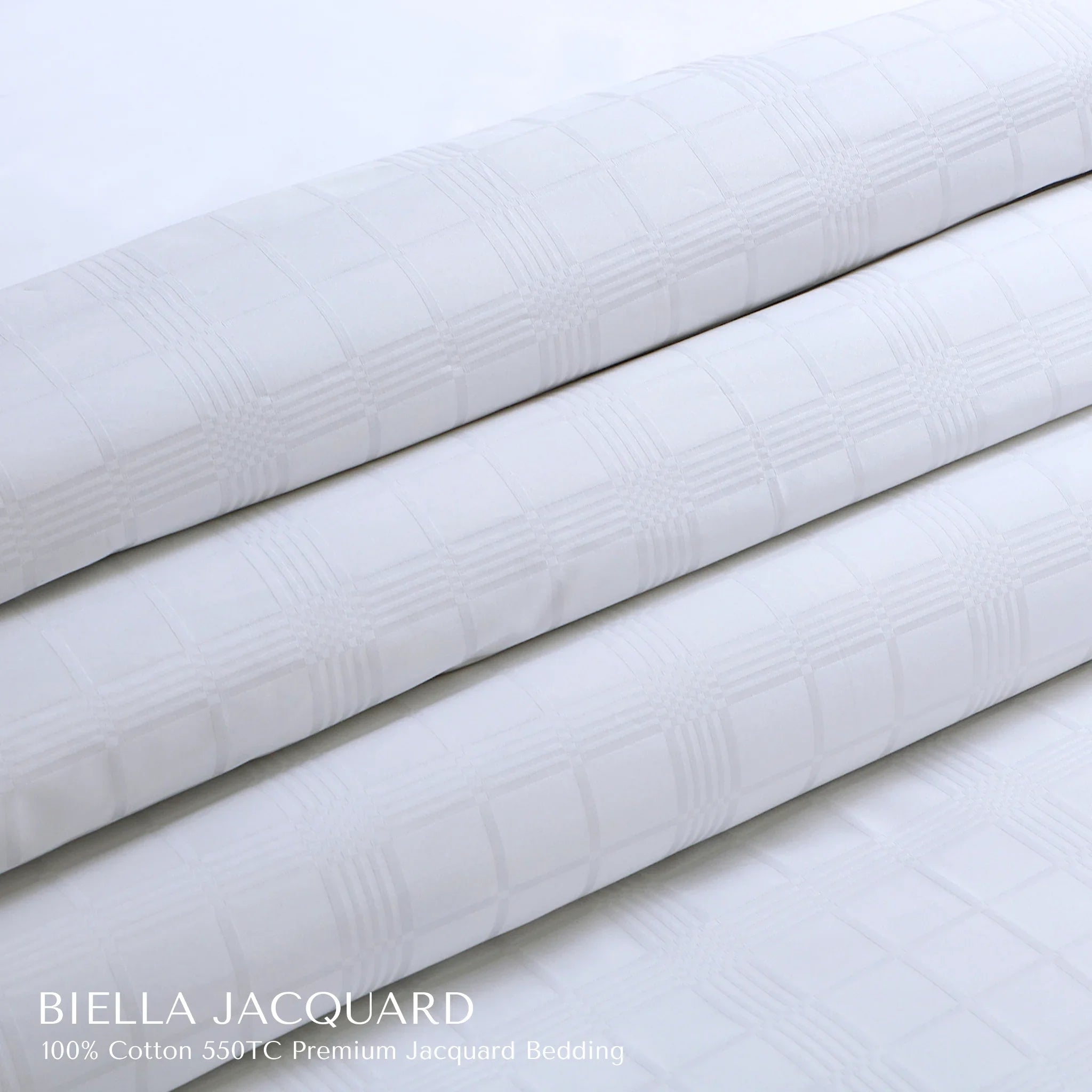 Malako Biella Jacquard Brilliant White Checks 550 TC 100% Cotton King Size Duvet Cover Set