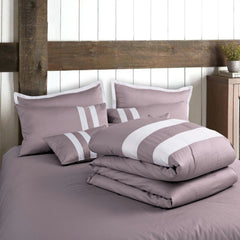 Malako Luxe Wine Plain Striped 100% Cotton King Size Duvet Cover Set