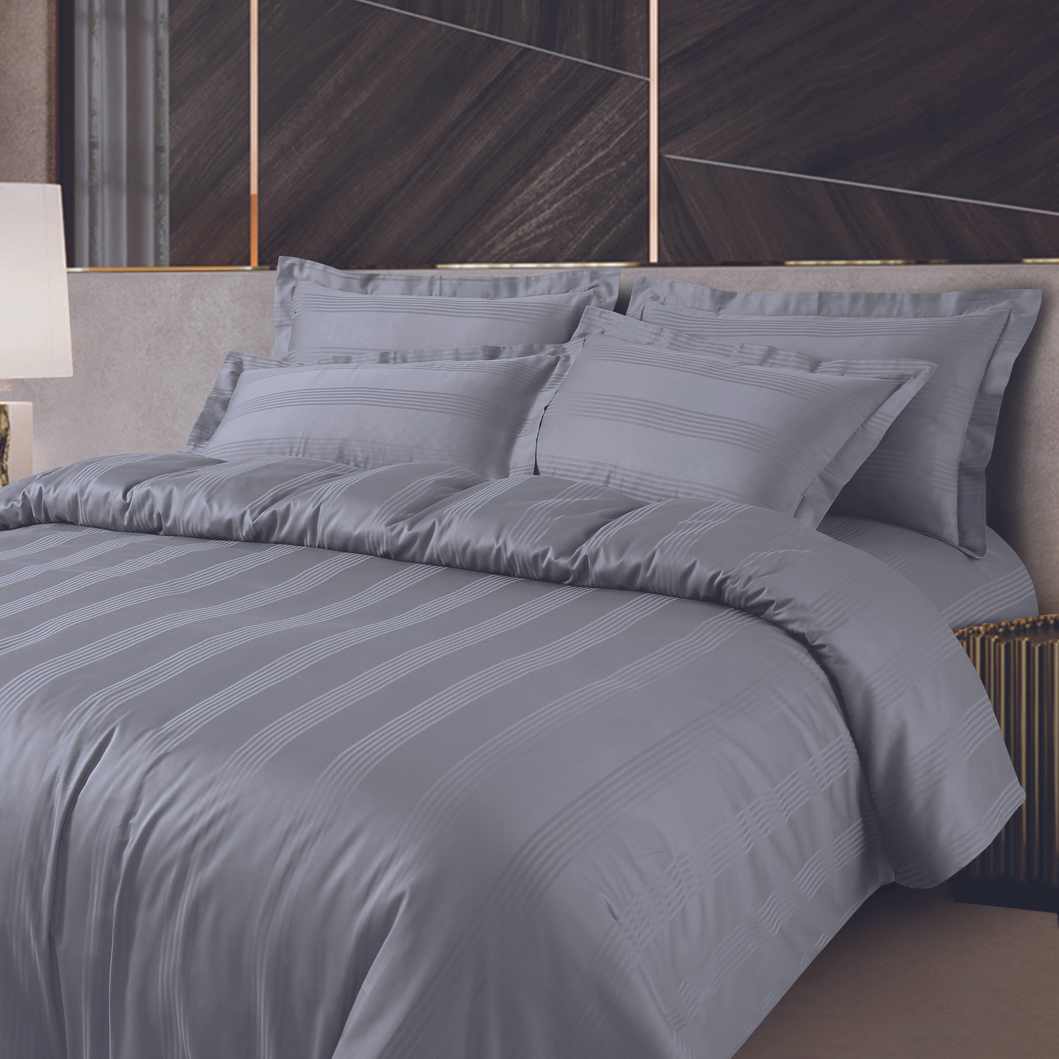 Malako Turin Jacquard Grey Stripes 500TC 100% Cotton King Size Bed Sheet with 2 Pillow Covers
