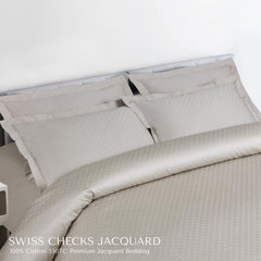 Malako Swiss Checks Jacquard Olive Beige 550 TC 100% Cotton King Size Bedding