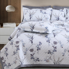 Malako Royale 100% Cotton Milk White Botanic King Size 5 Piece Quilted Bedspread Set