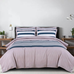 Almond beige and blue striped king size bedding