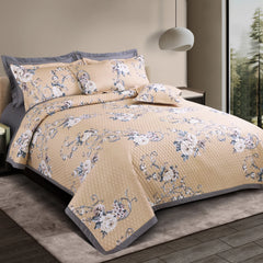 Beige Botanic Cotton Quilted King Size Bedspread Set