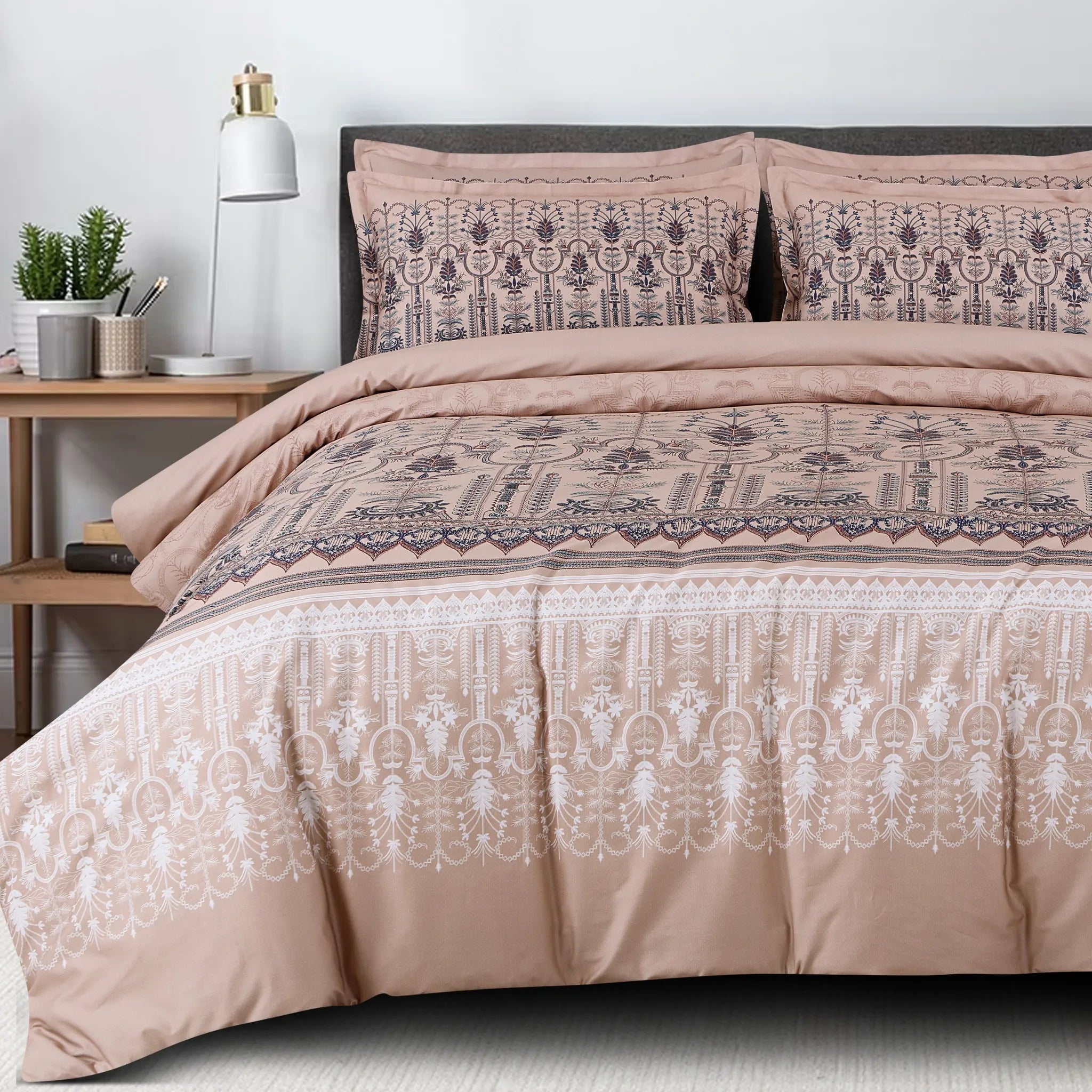 Beige ethnic quilted comforter set king size