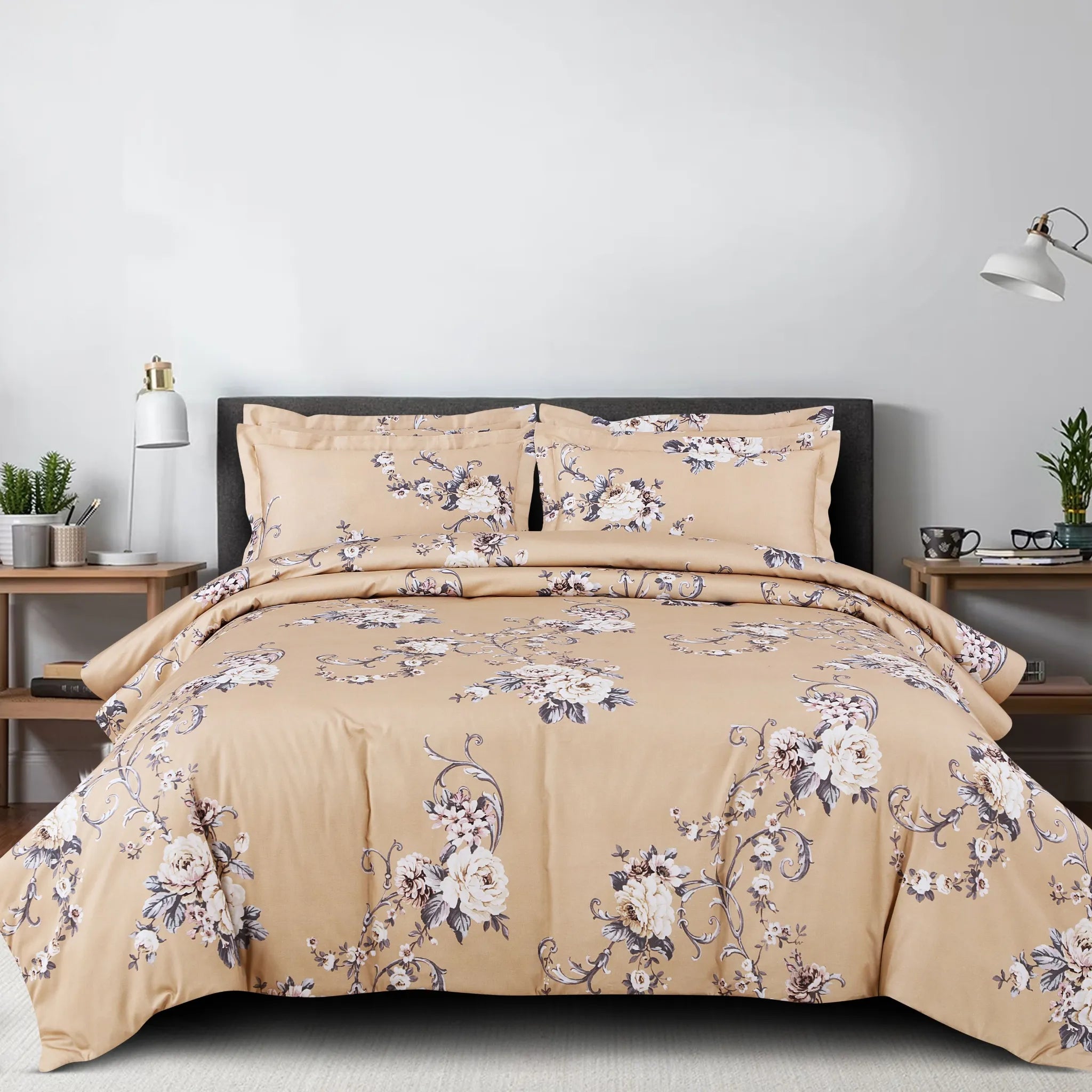 Beige floral Egyptian cotton bedding