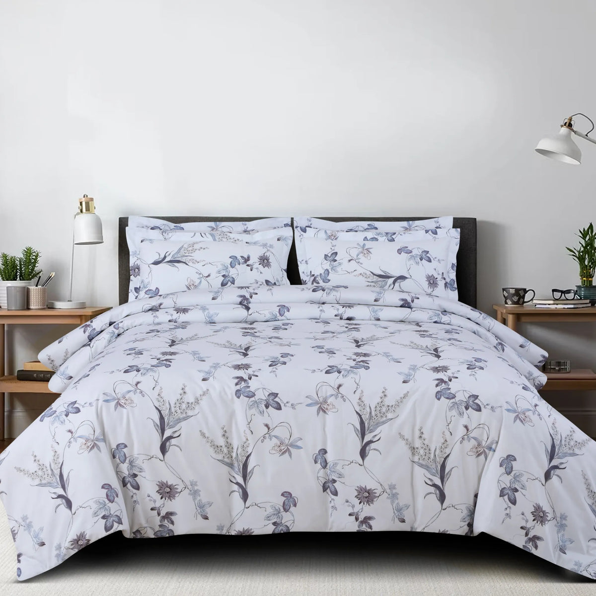 Milk white botanical king size bedding