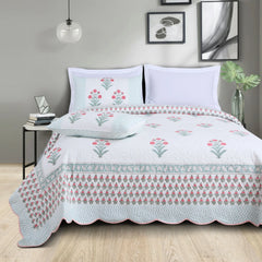 White Floral All Season Cotton Quilted Bedspread