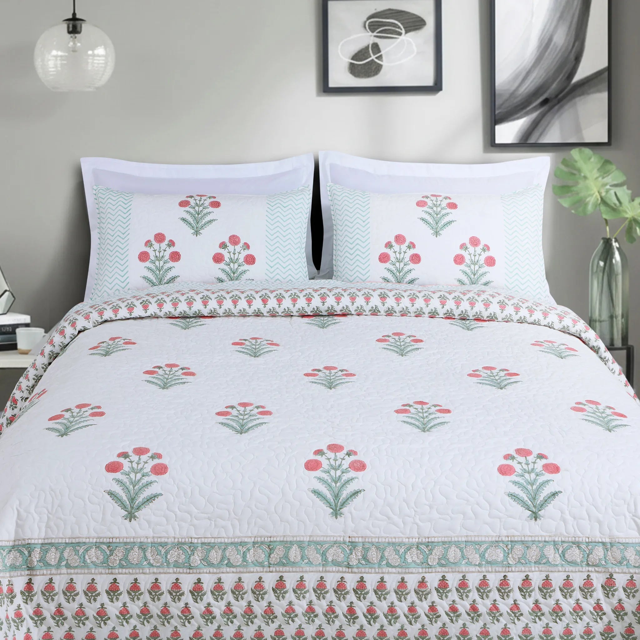 Buy White Cotton Quilted Bedspread Set Online India