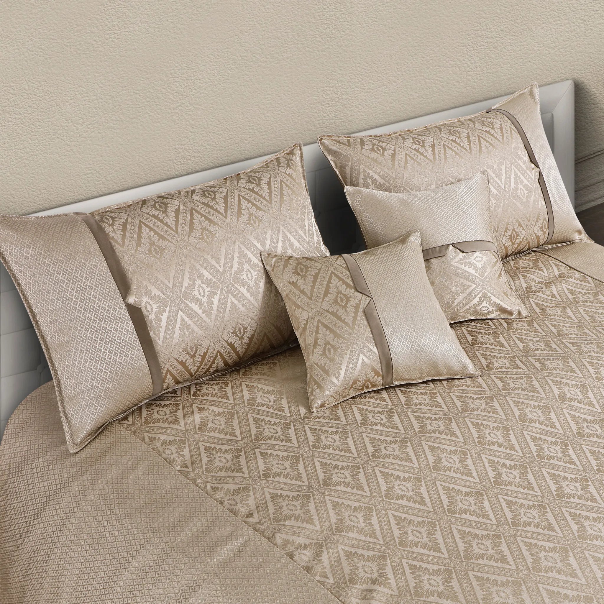 Buy Jacquard Bedcover Online India – Malako Beige