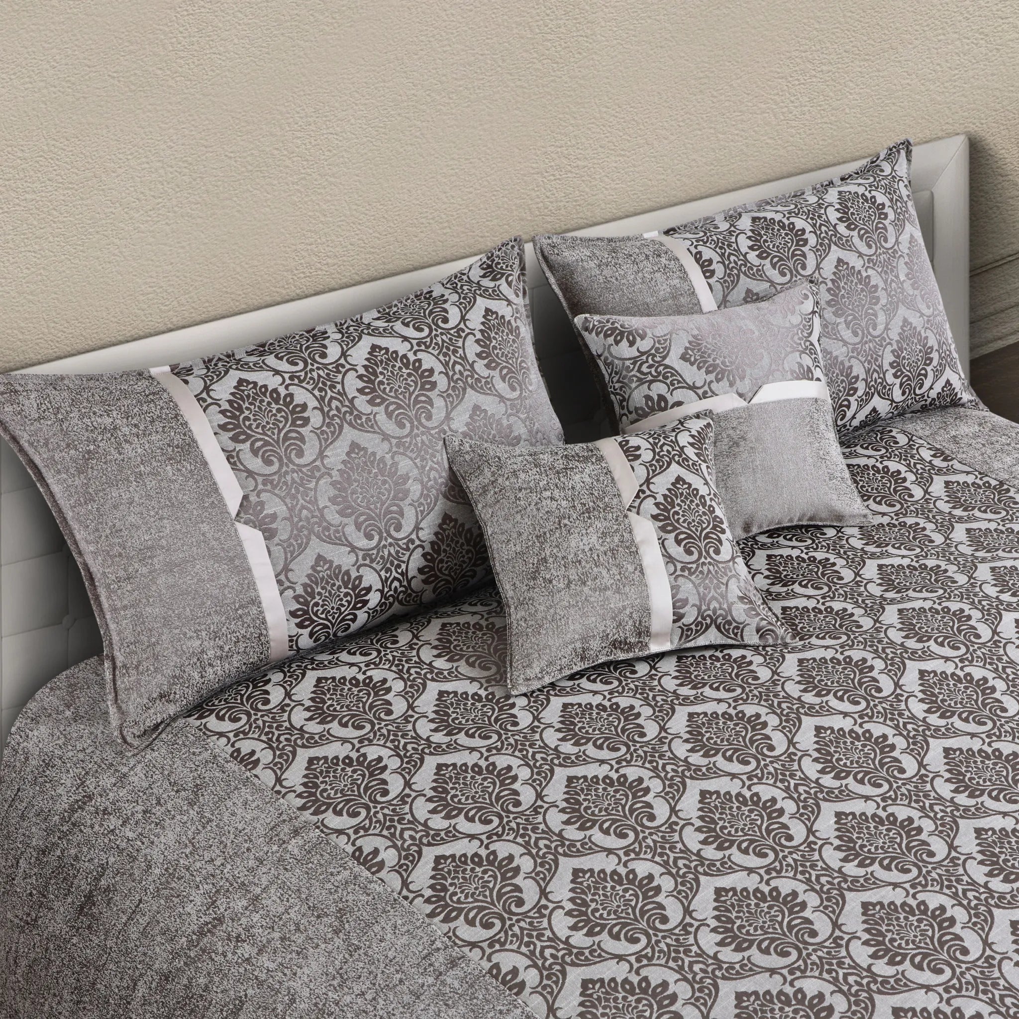Buy Jacquard Bedcover Online India – Malako Grey