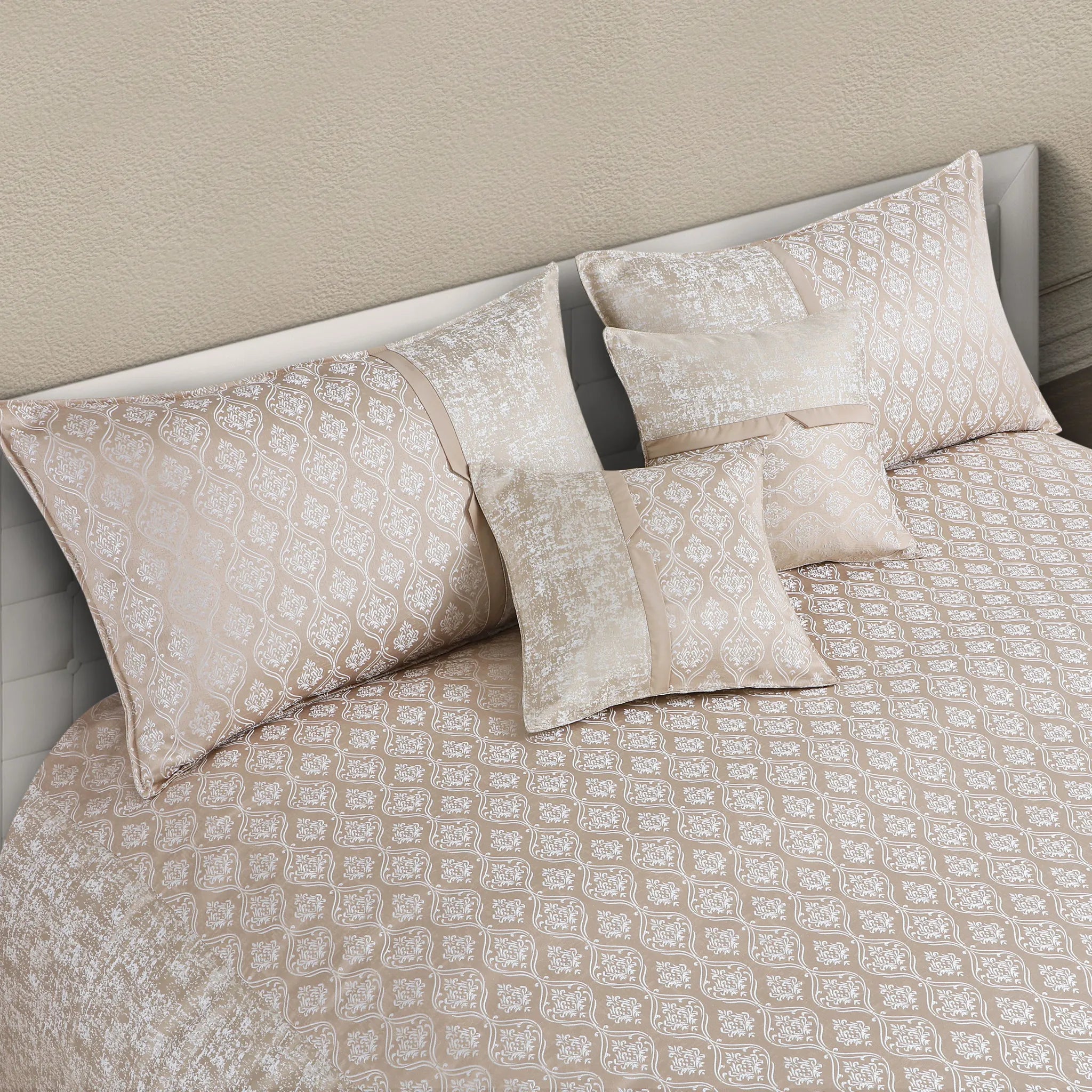 Buy Jacquard Bedspread Online India – Malako Beige