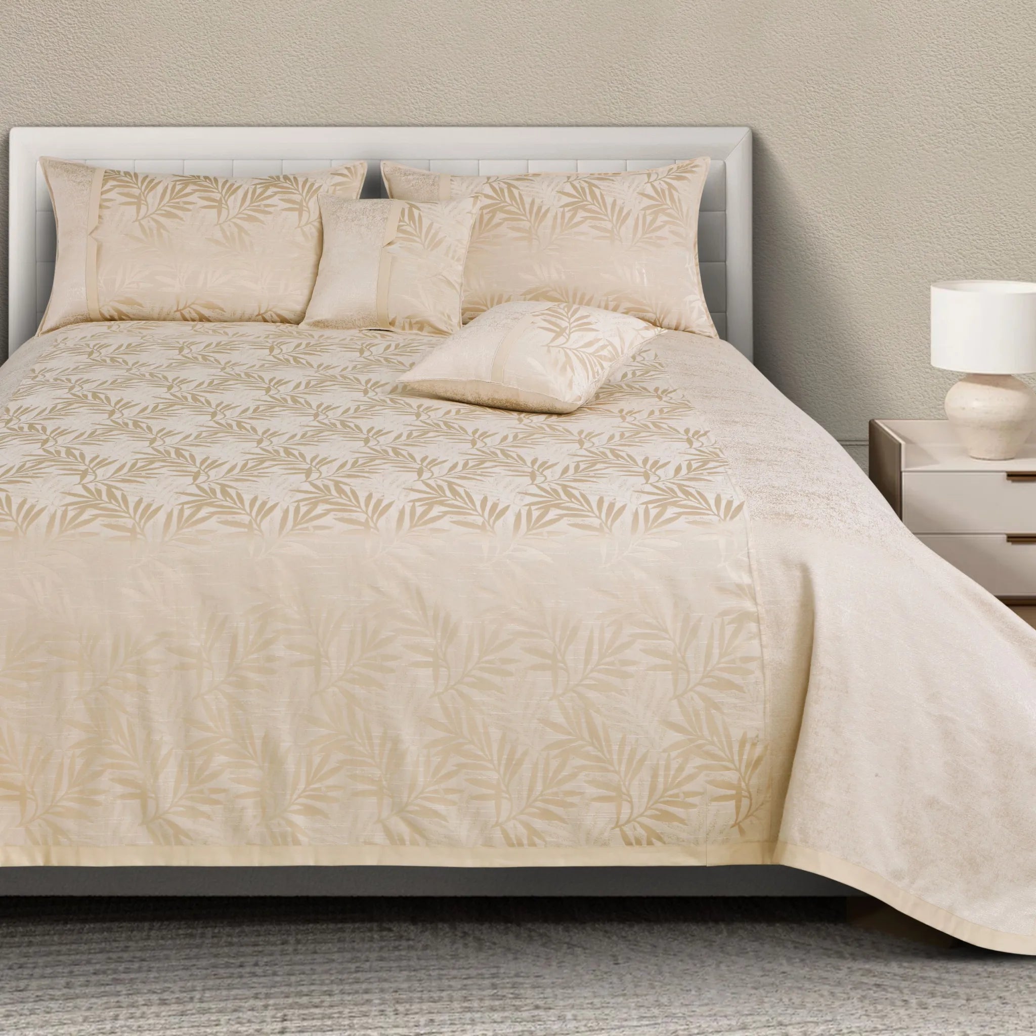 Buy Jacquard Bedspread Online India – Malako Beige