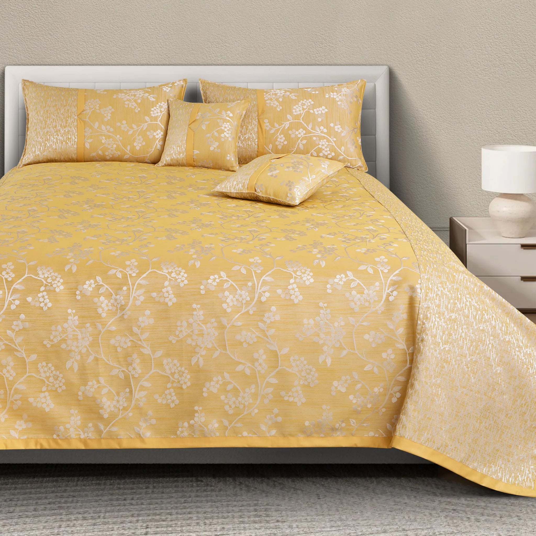 Buy Jacquard Bedspread Online India – Malako Yellow