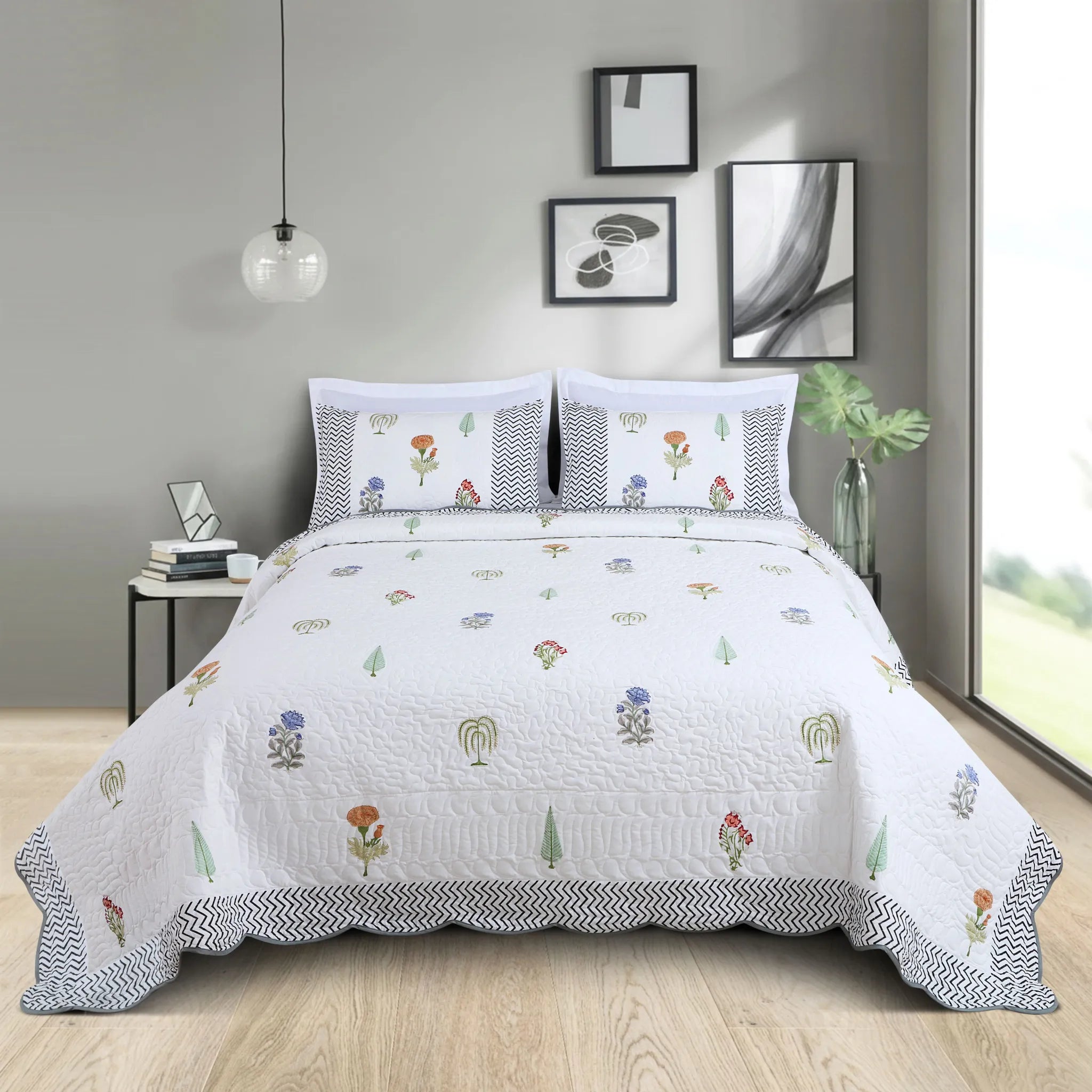 Buy White Cotton Quilted Bedspread Online India